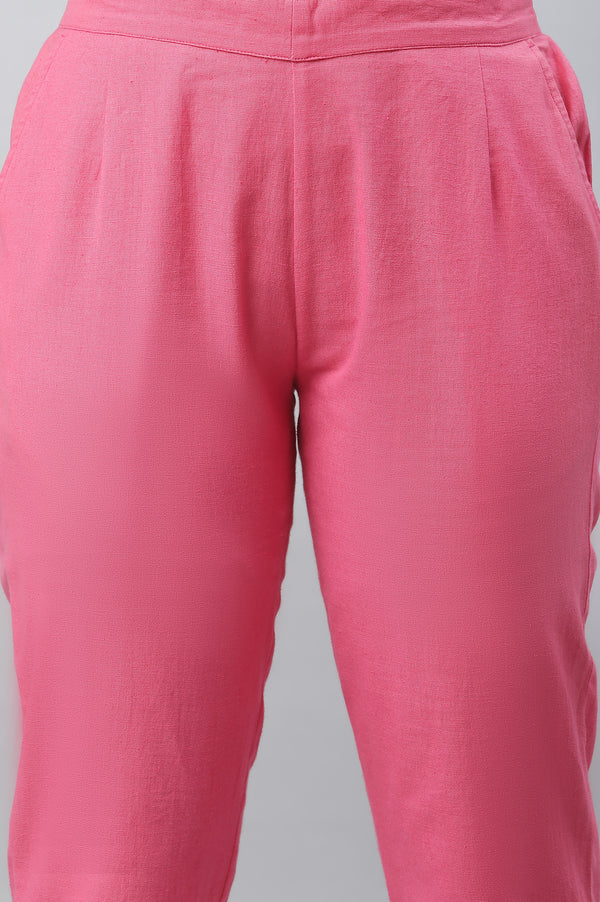 Pink Cotton Flax Straight Trousers