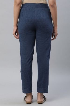 Blue Cotton Lycra Pintuck Trousers