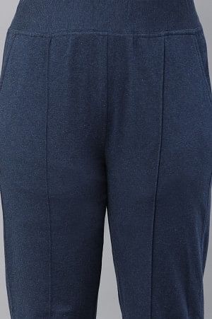 Blue Cotton Lycra Pintuck Trousers