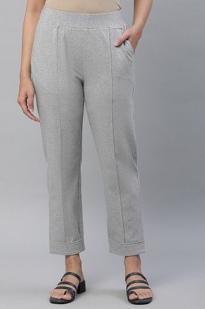 Grey Cotton Lycra Pintuck Trousers