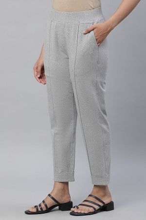 Grey Cotton Lycra Pintuck Trousers