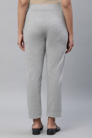 Grey Cotton Lycra Pintuck Trousers