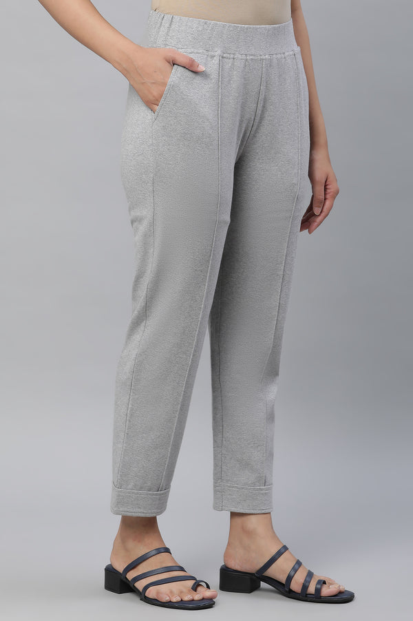 Grey Cotton Lycra Pintuck Trousers