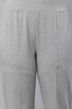 Grey Cotton Lycra Pintuck Trousers