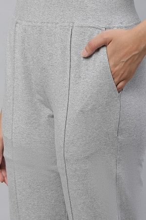 Grey Cotton Lycra Pintuck Trousers