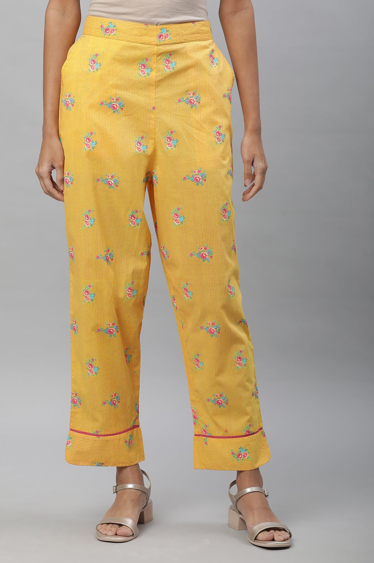 Yellow Floral Printed Trouser Pants - S