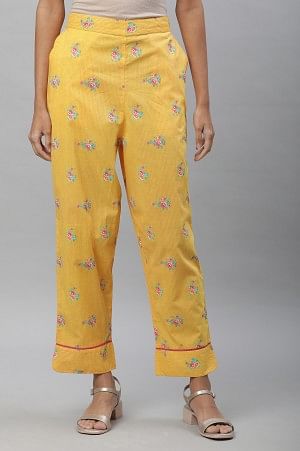 Yellow Floral Printed Trouser Pants