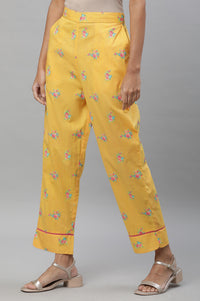 Yellow Floral Printed Trouser Pants