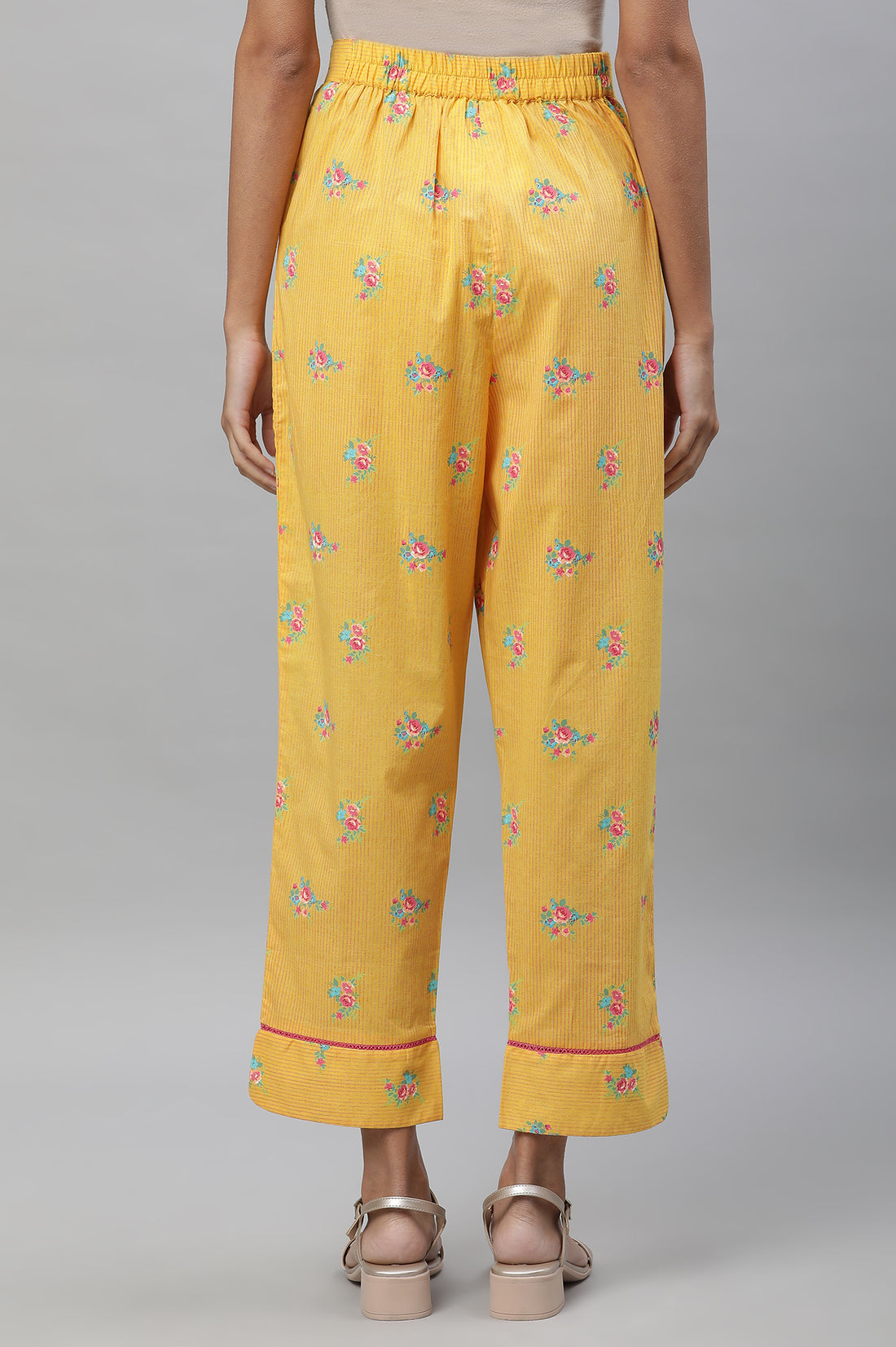 Yellow Floral Printed Trouser Pants