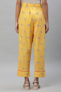 Yellow Floral Printed Trouser Pants