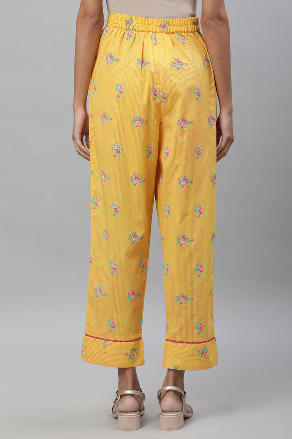 Yellow Floral Printed Trouser Pants