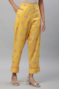 Yellow Floral Printed Trouser Pants