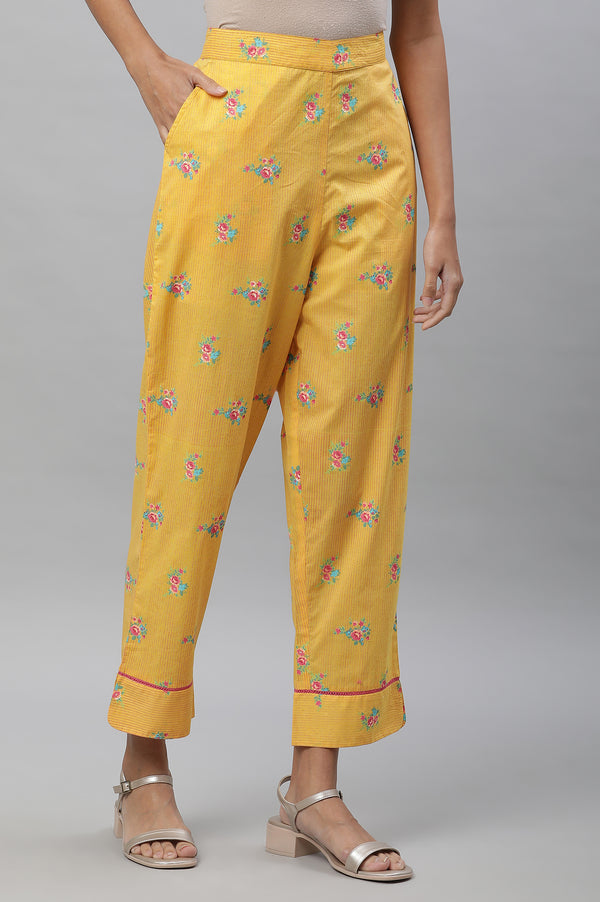 Yellow Floral Printed Trouser Pants