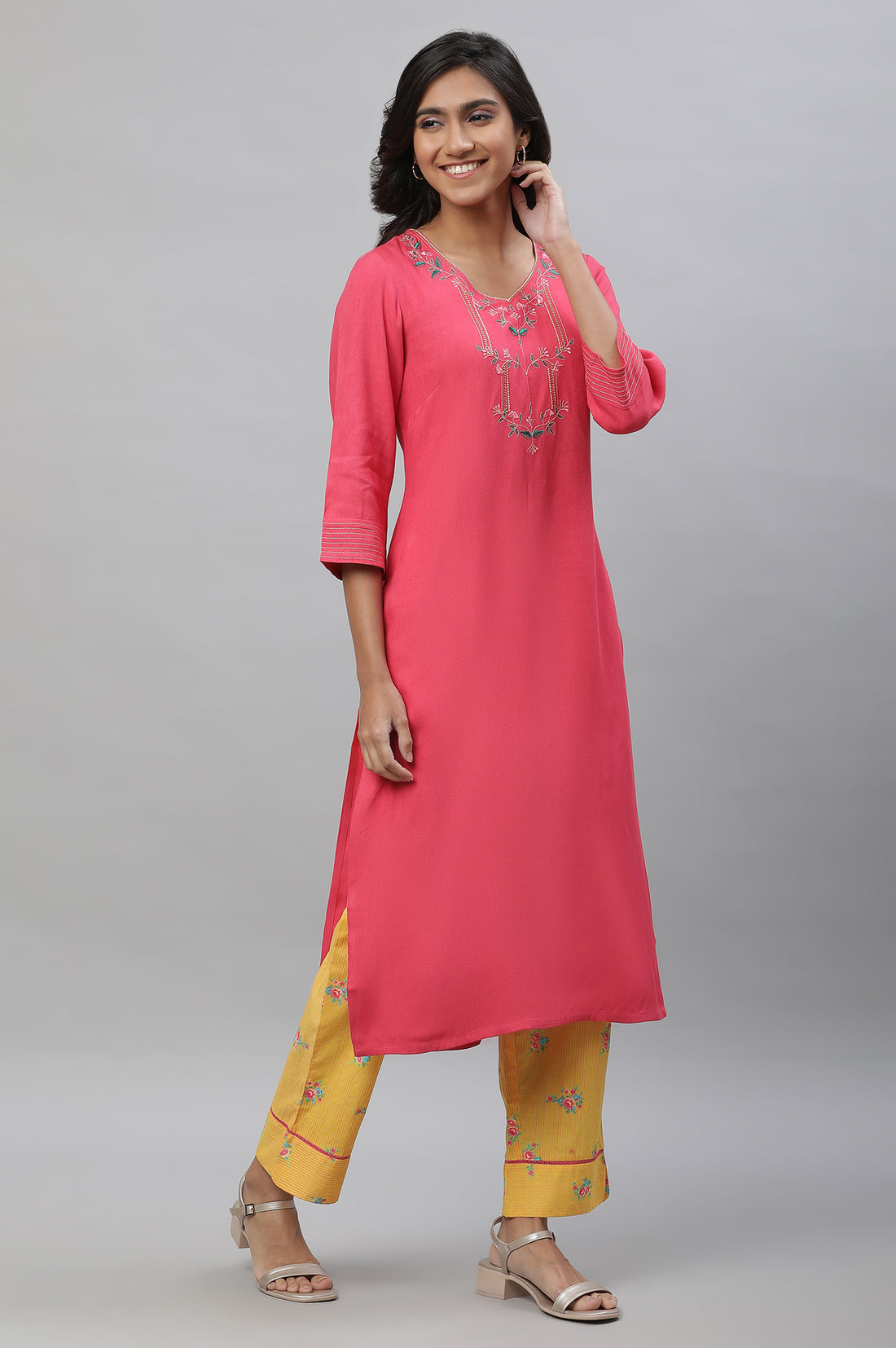 Yellow Floral Printed Trouser Pants