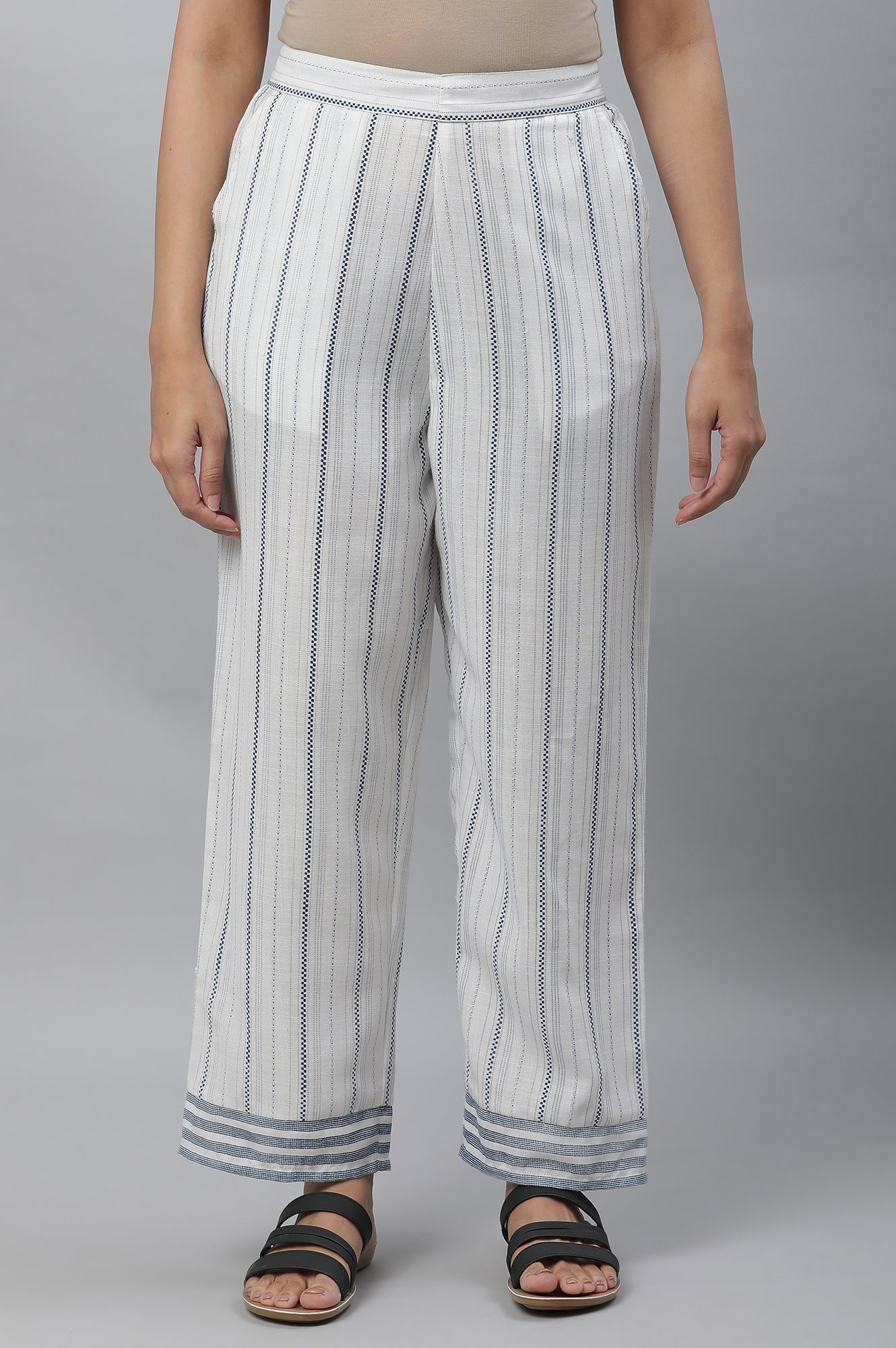 White Stripe Printed Narrow Palazzo Pants