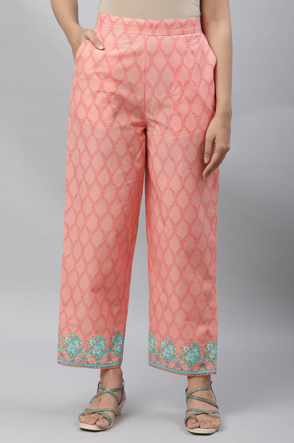 Peach Printed Narrow Palazzo Pants