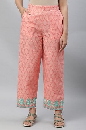 Peach Printed Narrow Palazzo Pants