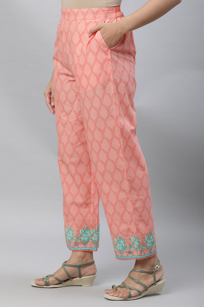 Peach Printed Narrow Palazzo Pants
