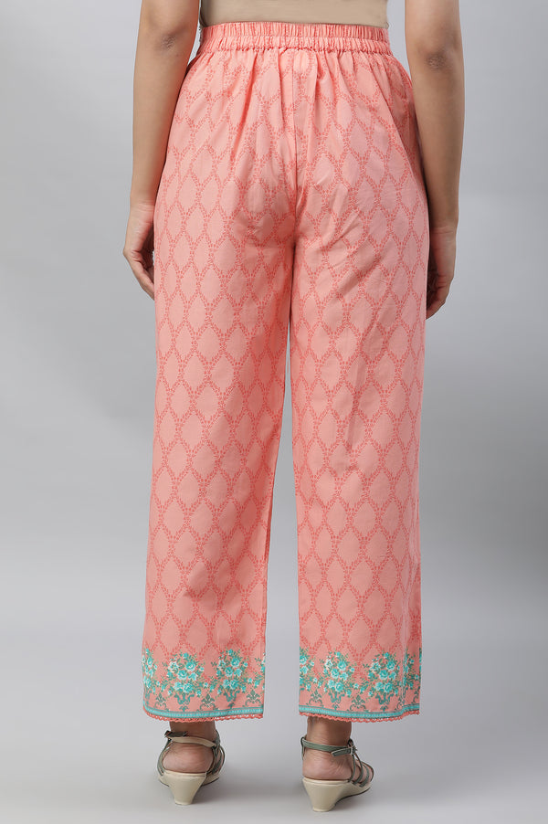 Peach Printed Narrow Palazzo Pants