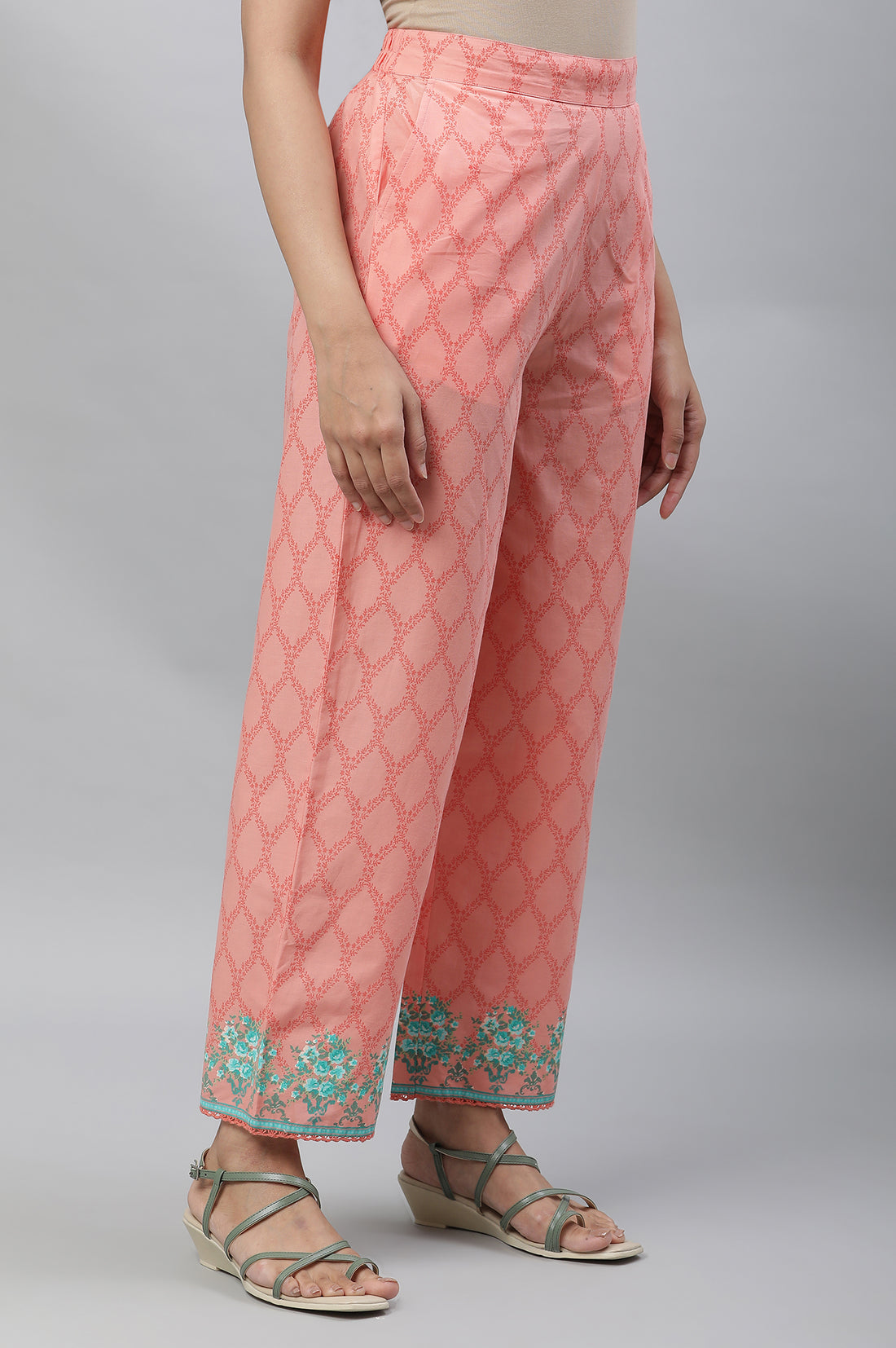Peach Printed Narrow Palazzo Pants