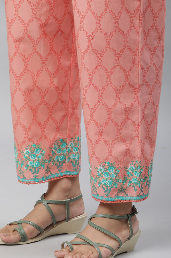 Peach Printed Narrow Palazzo Pants