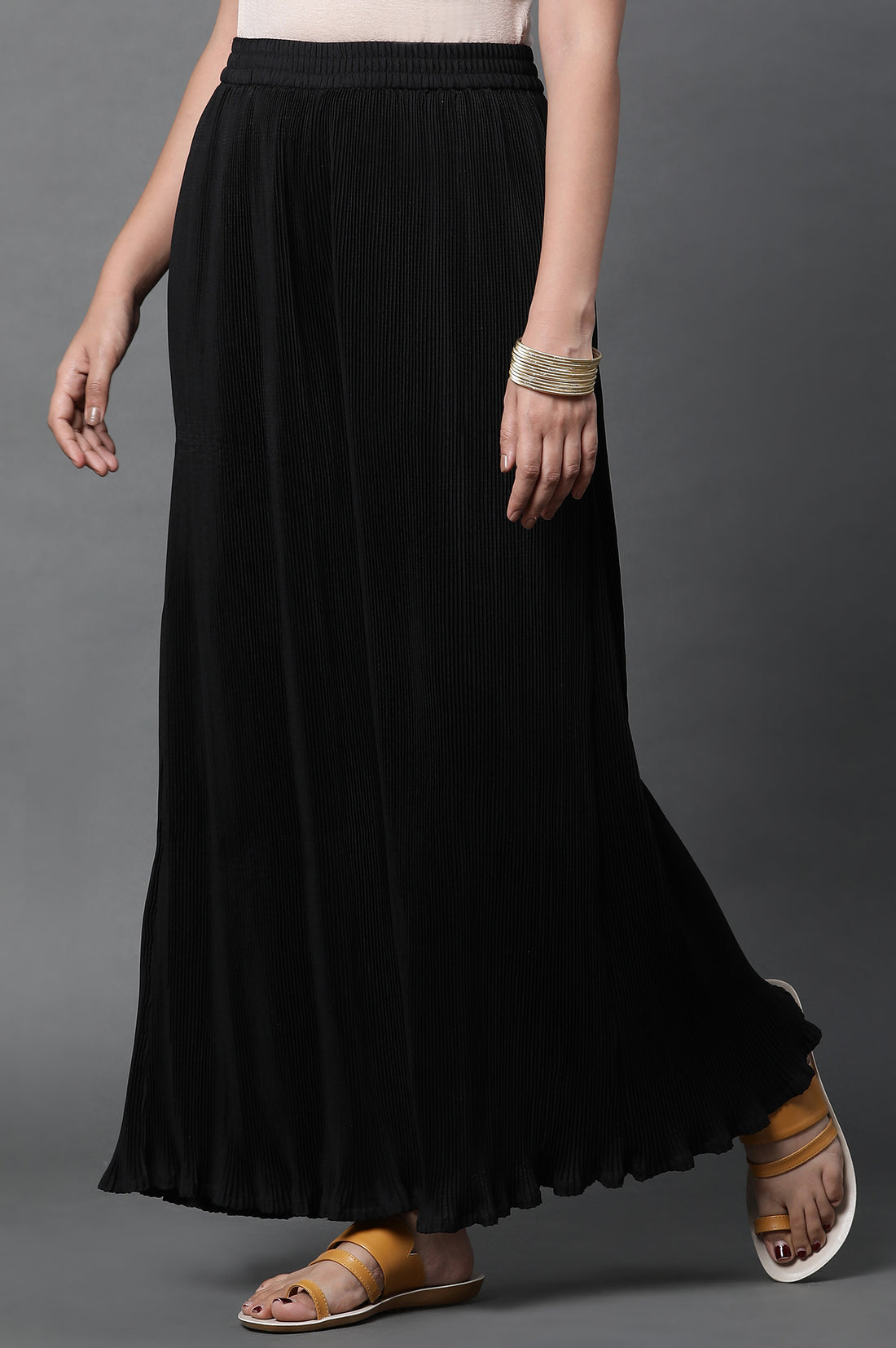 Black Pleated American Crepe Palazzo Pants