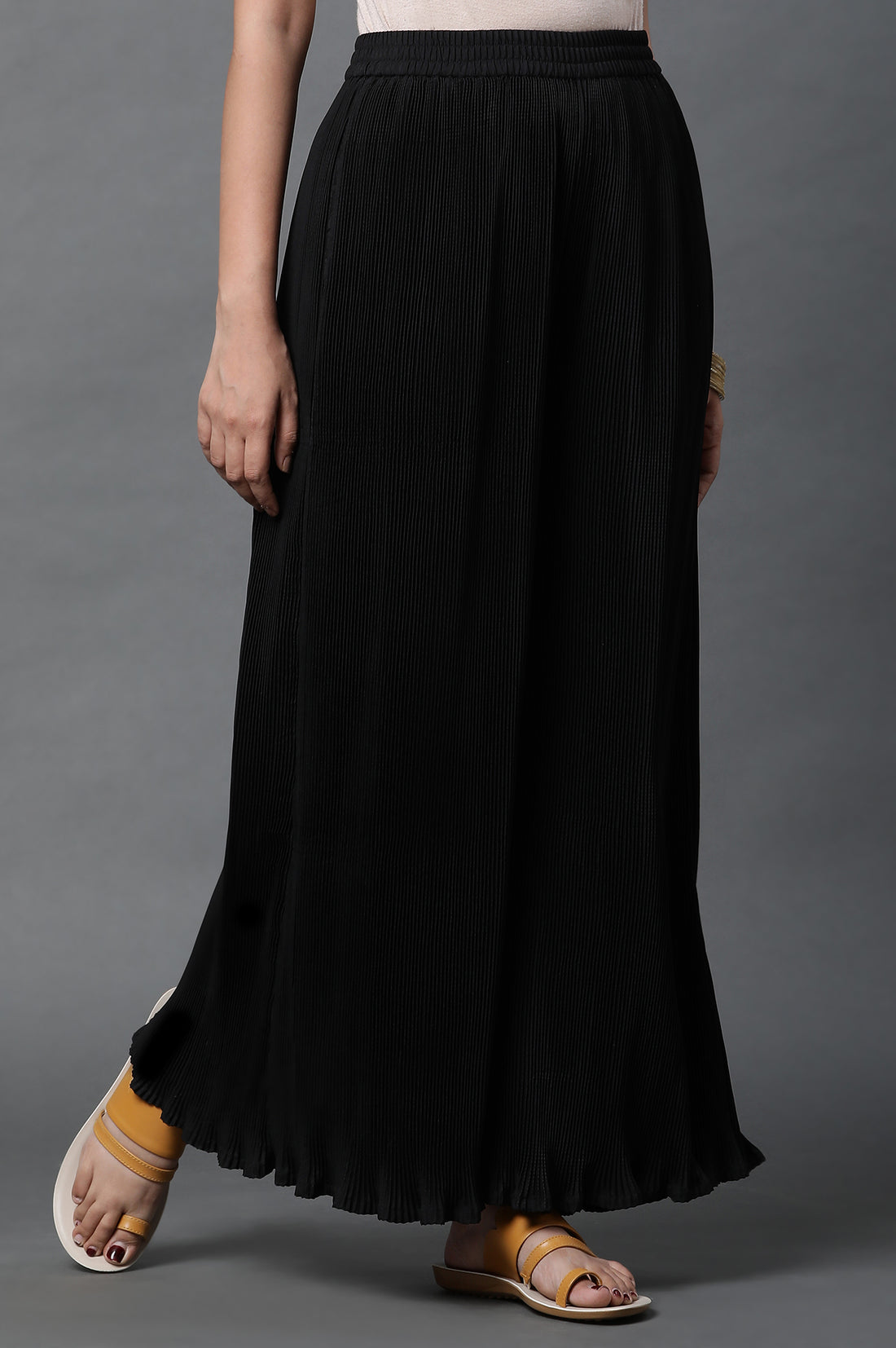 Black Pleated American Crepe Palazzo Pants