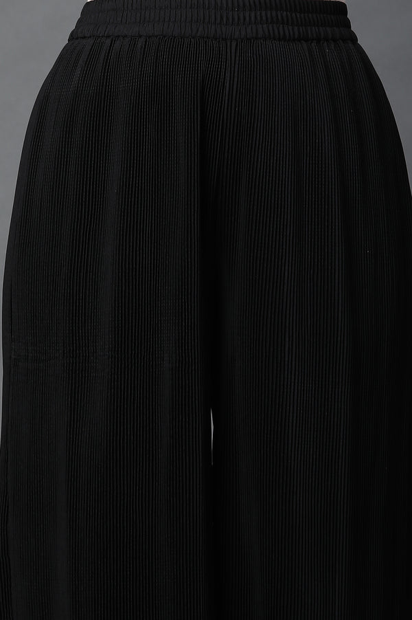 Black Pleated American Crepe Palazzo Pants
