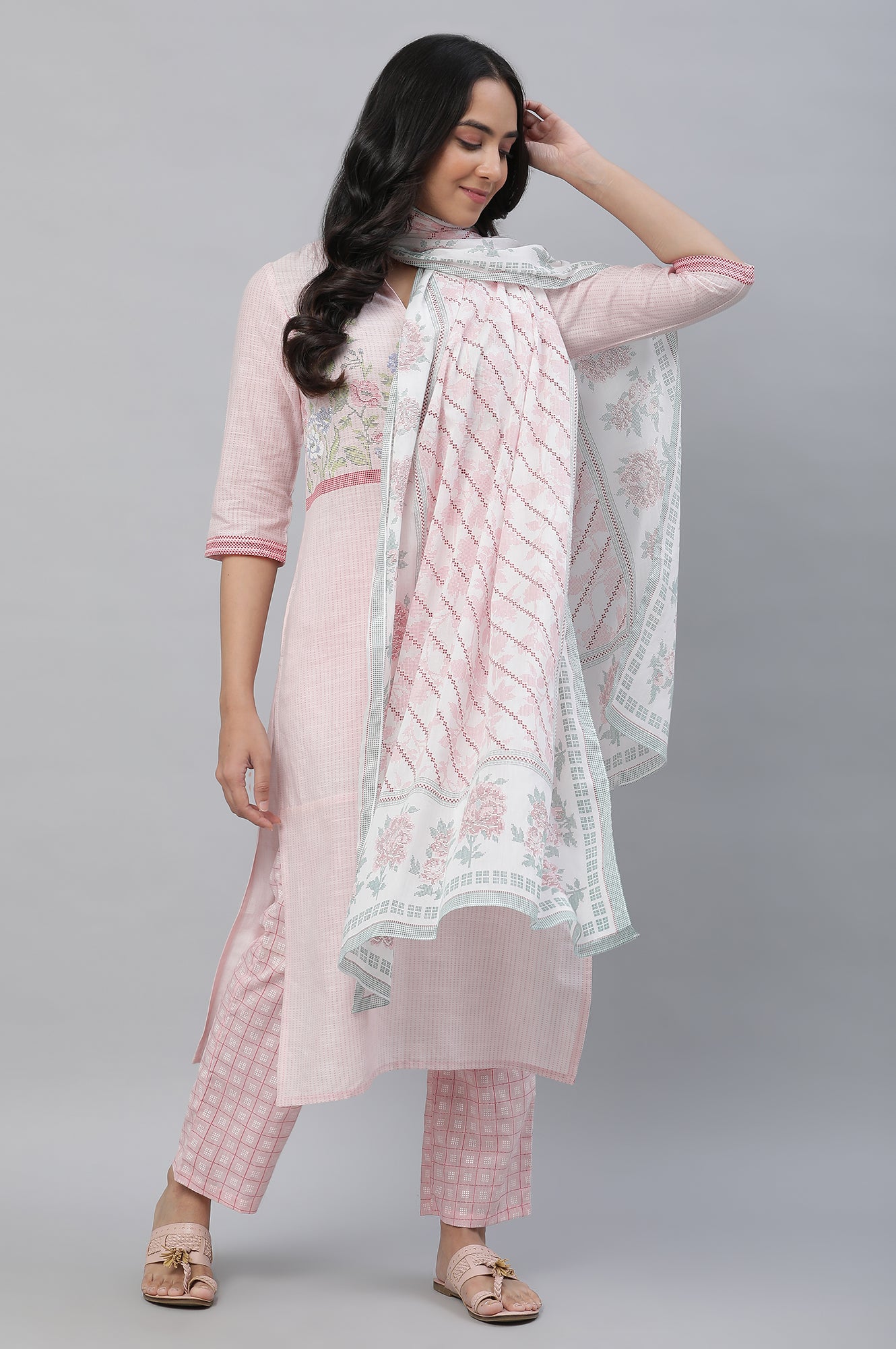 Pink Floral Printed Voile Dupatta