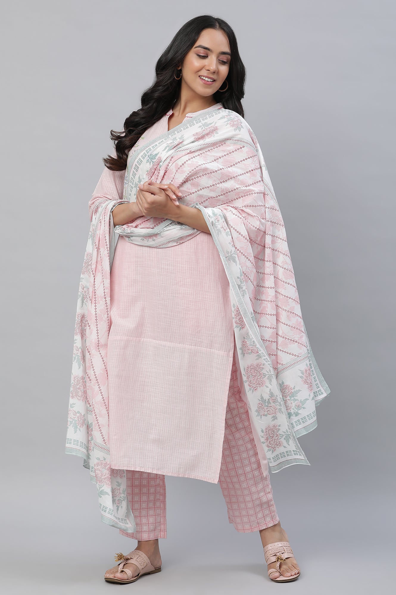 Pink Floral Printed Voile Dupatta