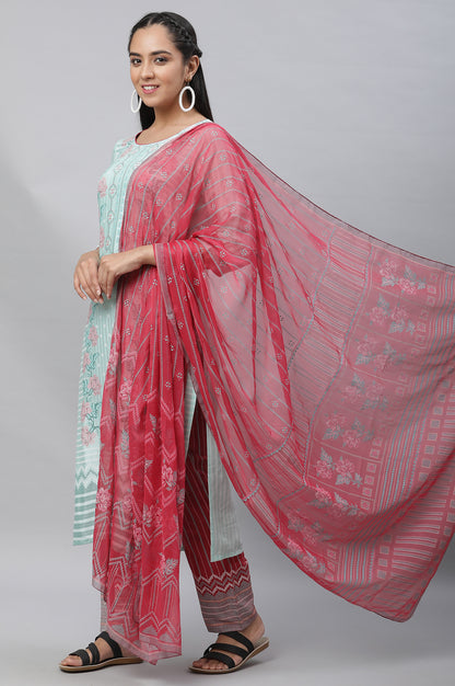 Pink Floral Printed Voile Dupatta