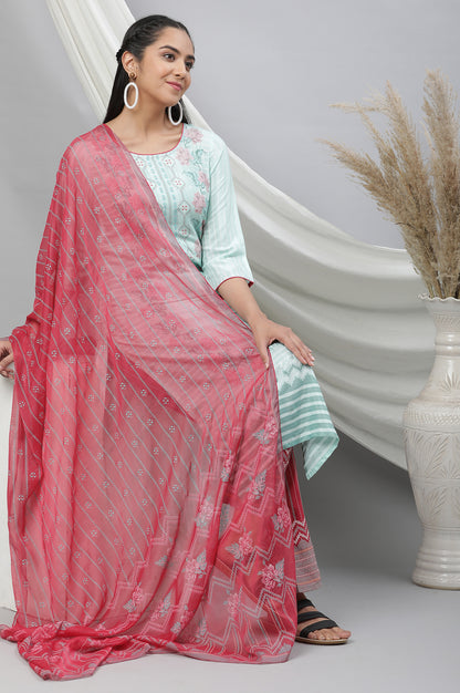 Pink Floral Printed Voile Dupatta