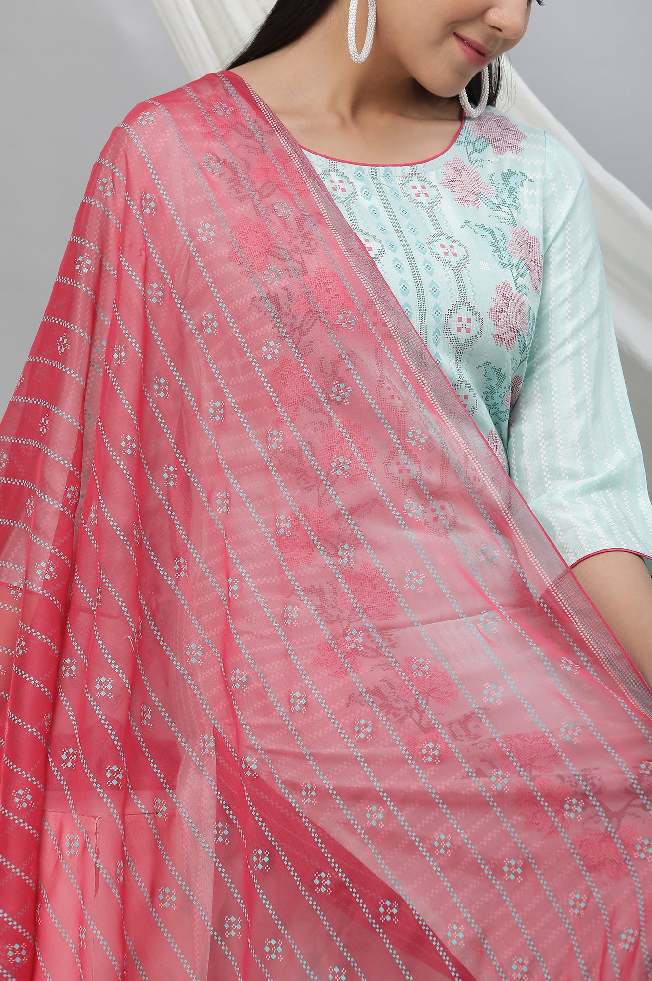 Pink Floral Printed Voile Dupatta