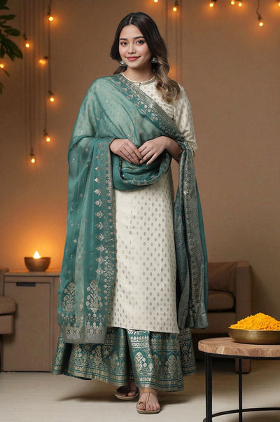 Green Printed Organza Dupatta