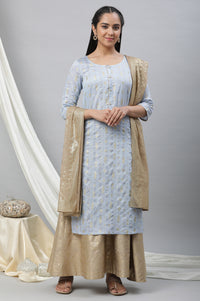 Gold Floral Printed Rectangular Woven Dupatta