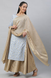 Gold Floral Printed Rectangular Woven Dupatta