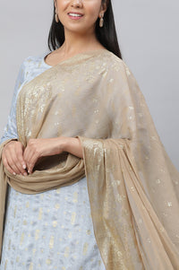 Gold Floral Printed Rectangular Woven Dupatta