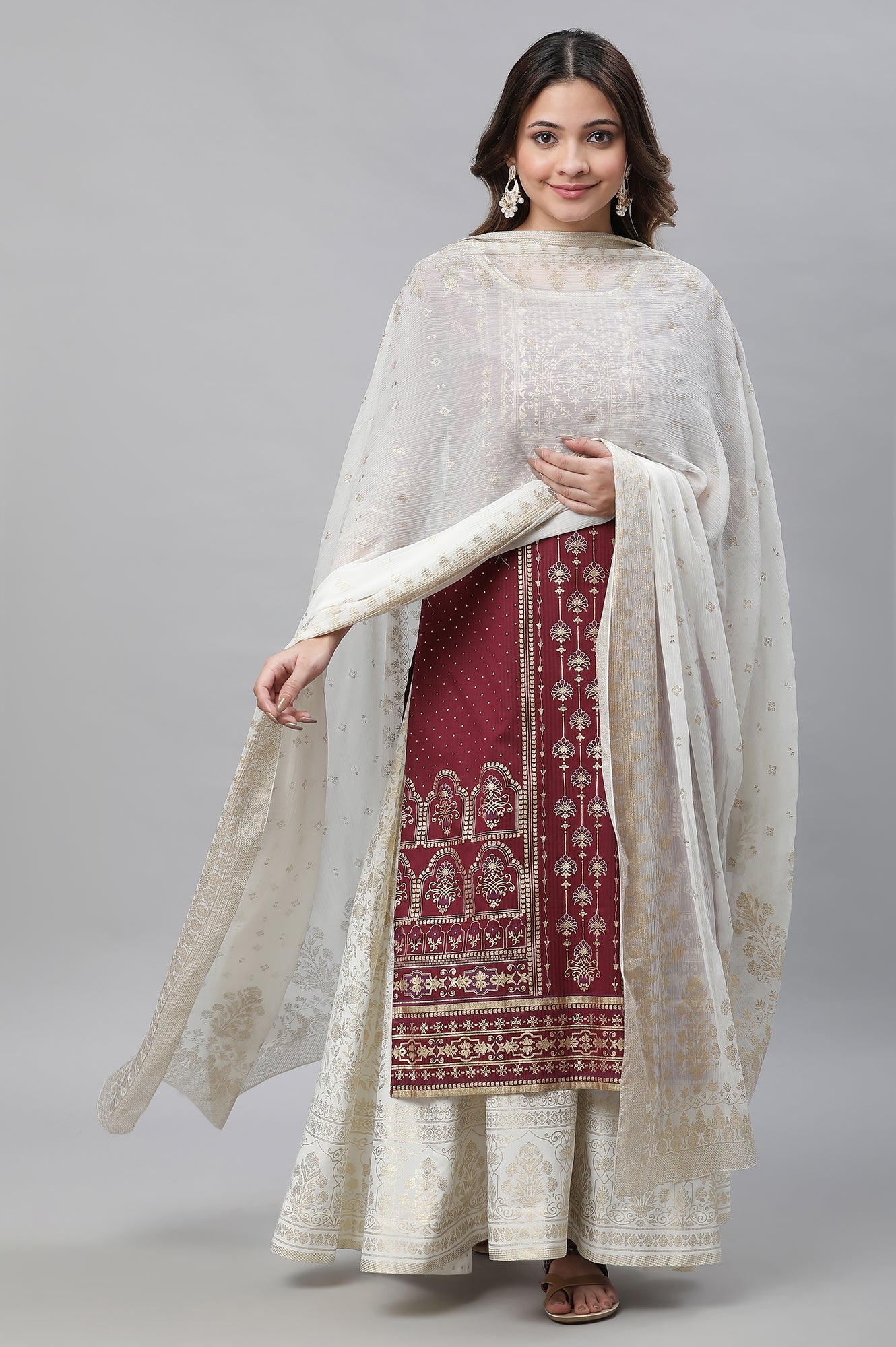 White Printed Organza Dupatta