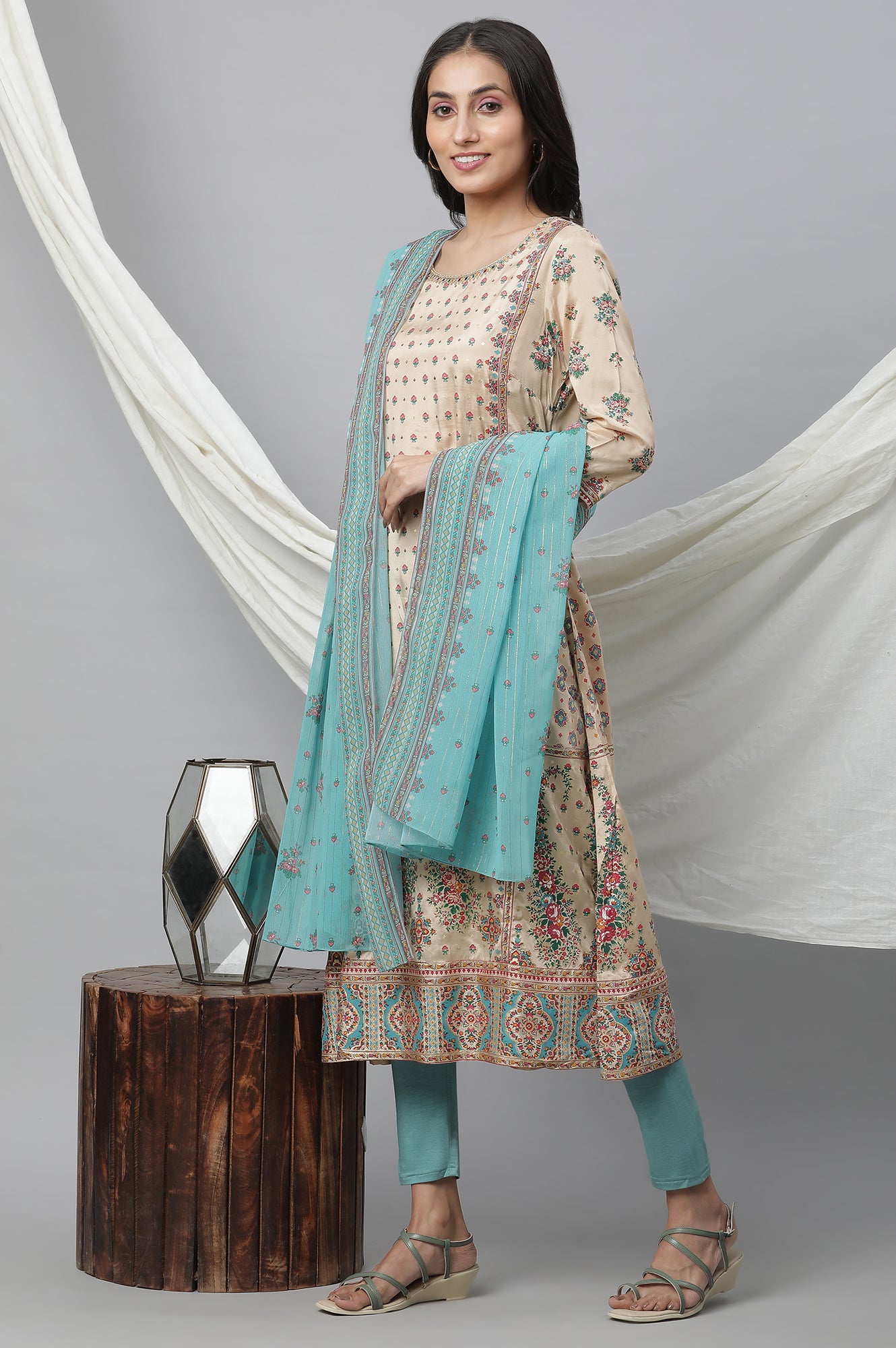 Blue Printed Organza Dupatta