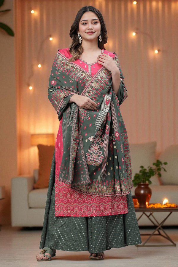 Green Ikkat Printed Cotton Dupatta