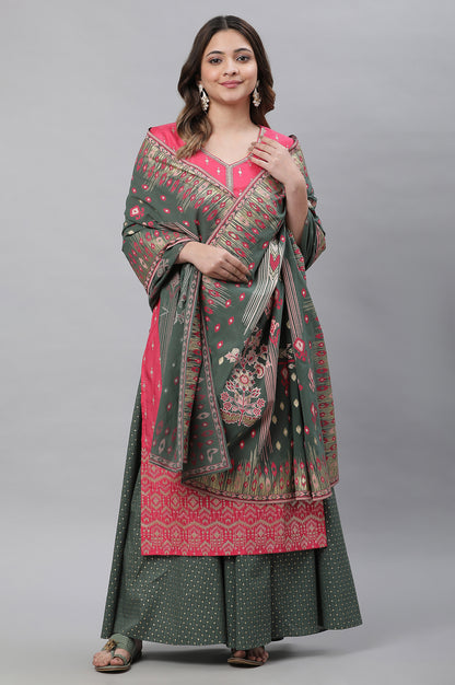 Green Ikkat Printed Cotton Dupatta