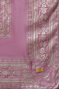 Purple Floral Gold Printed Rectangular Woven Dupatta