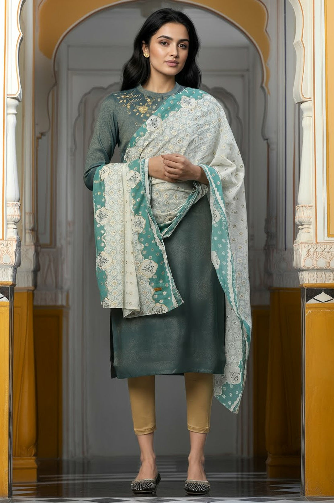 Off White Printed Cotton Dupatta