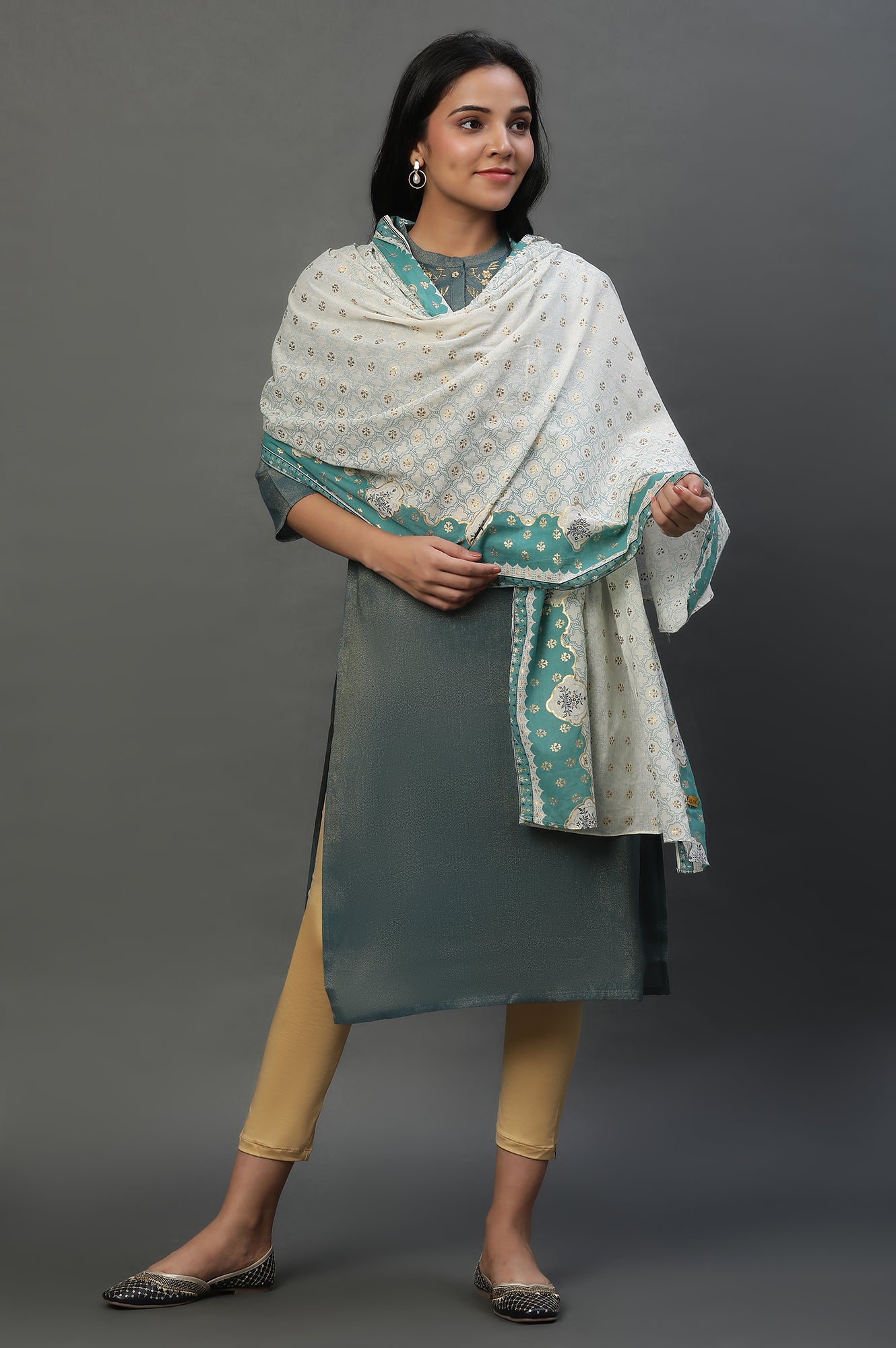 Off White Printed Cotton Dupatta