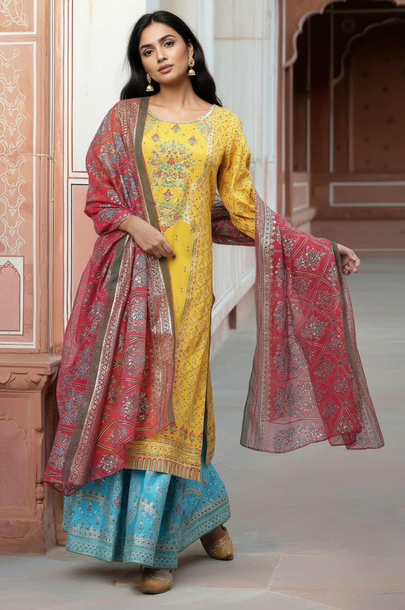 Pink Foil Printed Organza Dupatta