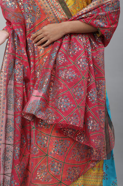 Pink Foil Printed Organza Dupatta