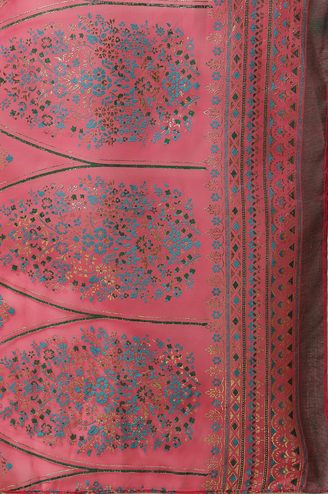 Pink Floral Zari Print Chiffon Dupatta