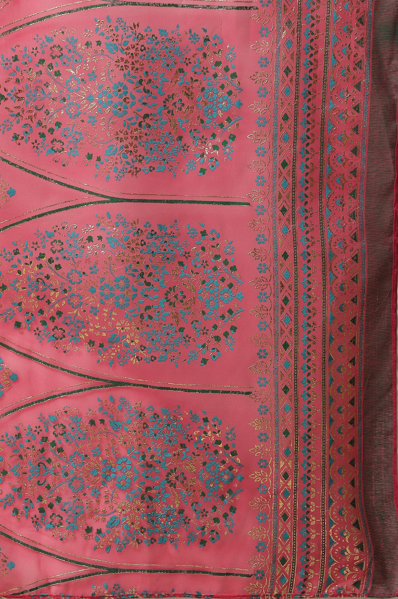 Pink Floral Zari Print Chiffon Dupatta