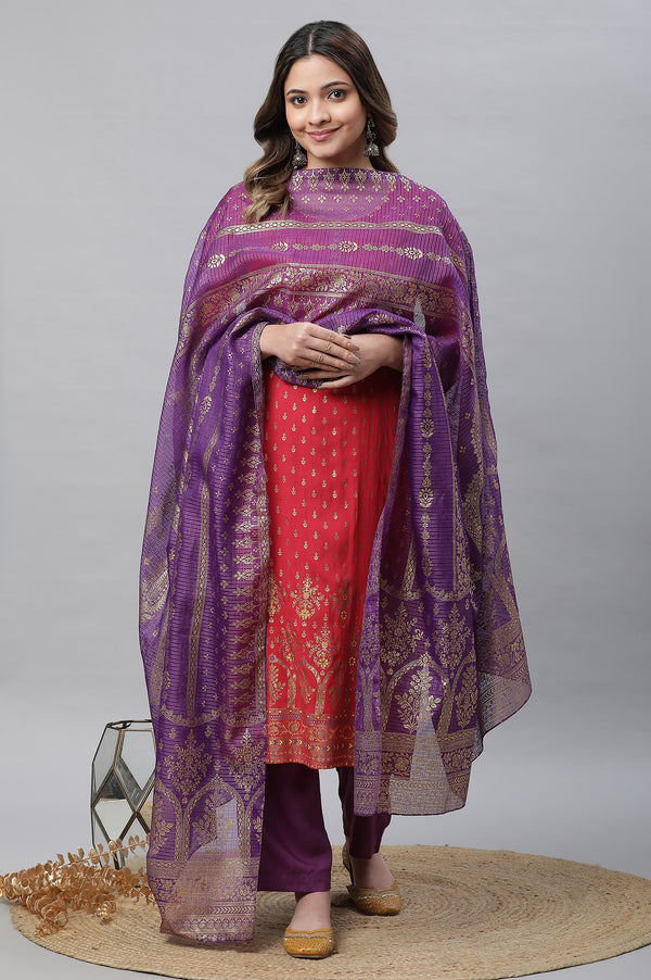 Purple Floral Printed Pure Cotton Dupatta