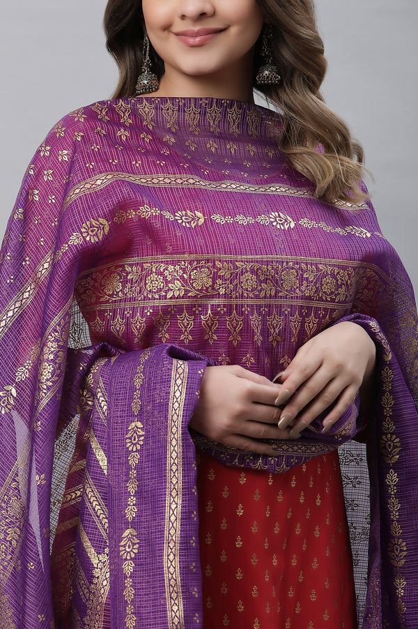 Purple Floral Printed Pure Cotton Dupatta